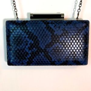 Sondra Roberts Black/Navy Faux Snakeskin Look Evening Bag